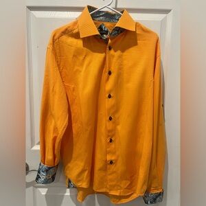 Bespoke Men's Size L  Orange And Paisley Cuffed Long Sleeve Button Up Shirt